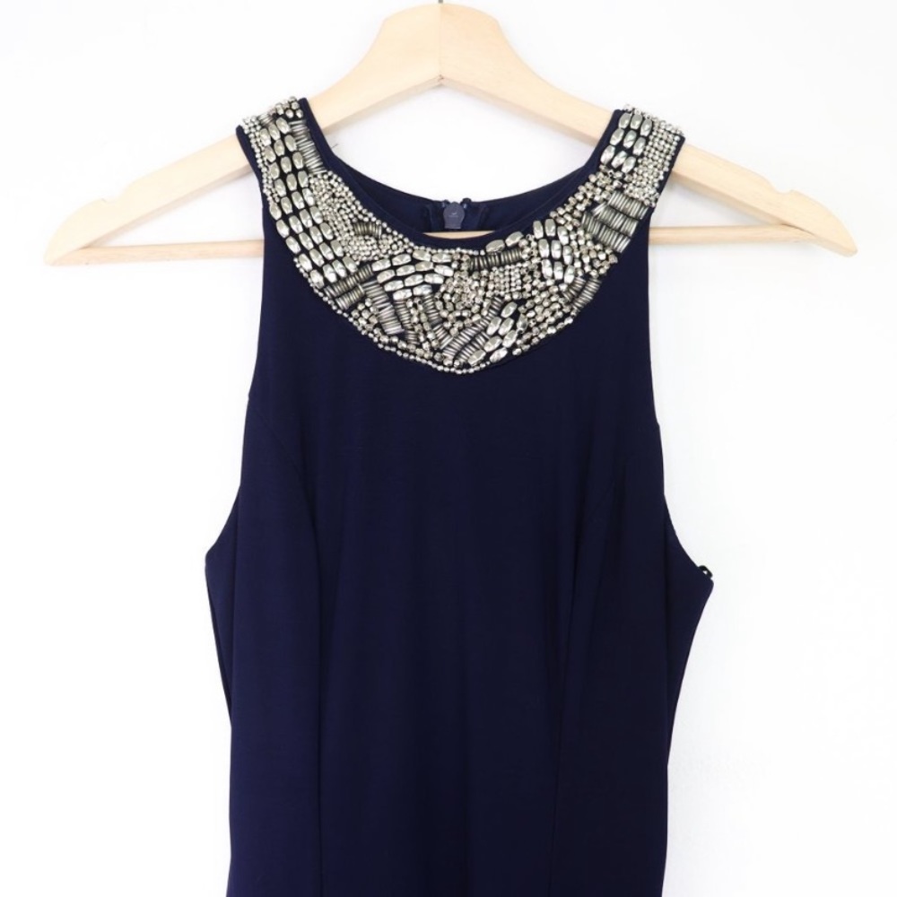 Lulu's Navy Beaded-Neckline Evening Gown - Picture 8 of 16